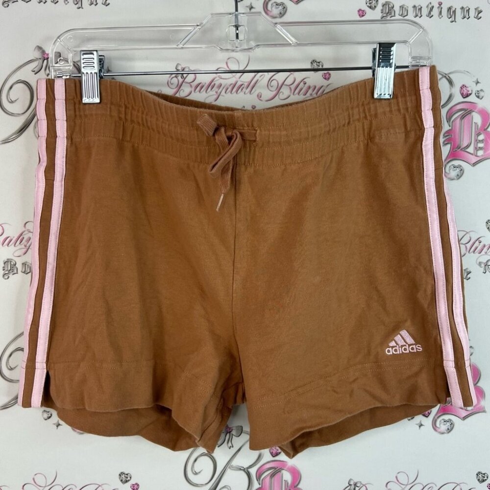 Adidas shorts stripes Women's Brown Shorts with Pink Stripes